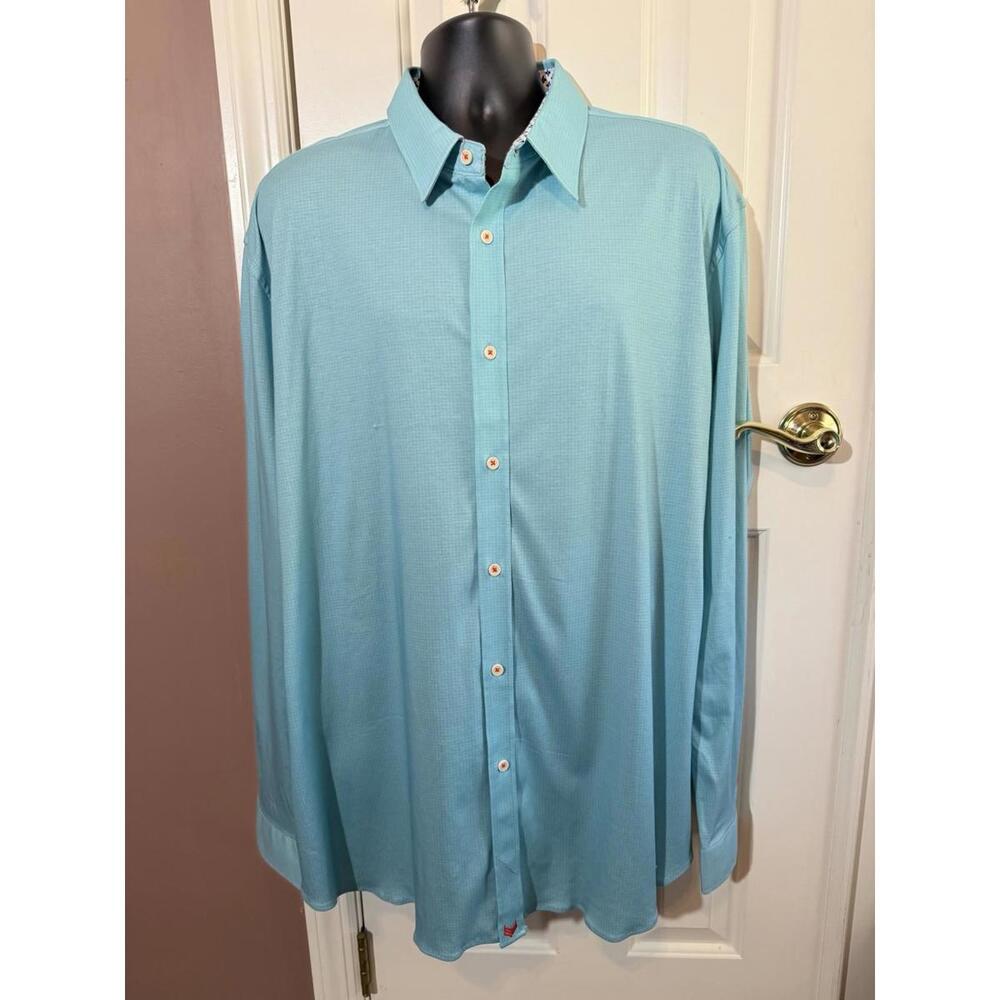 Butter Cloth Button Down Shirt Mens 3XL Aqua Teal Checked Patterned Cuffs